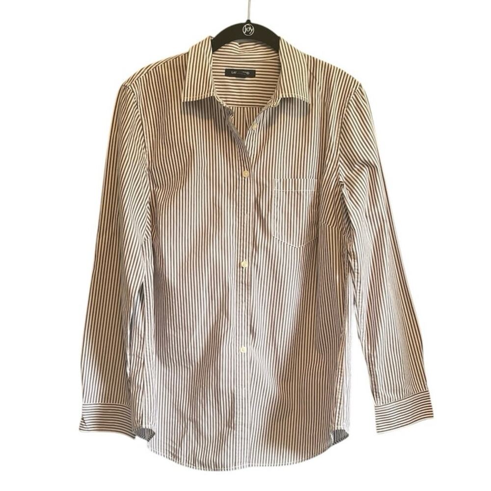Lands End White and Gray Striped Button up 100% Cotton size 10